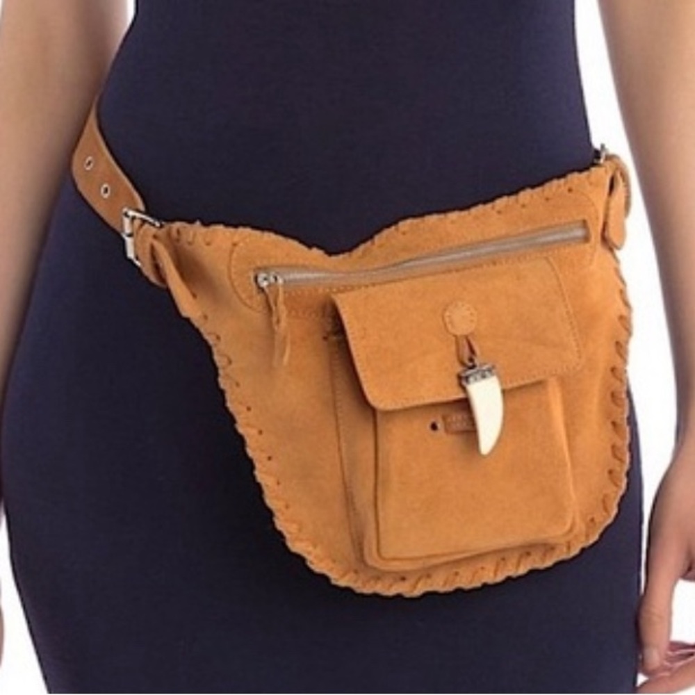 Raj Tanner Brown Cognac Suede Western Boho Waist Belt Bag NWT Handmade in INDIA